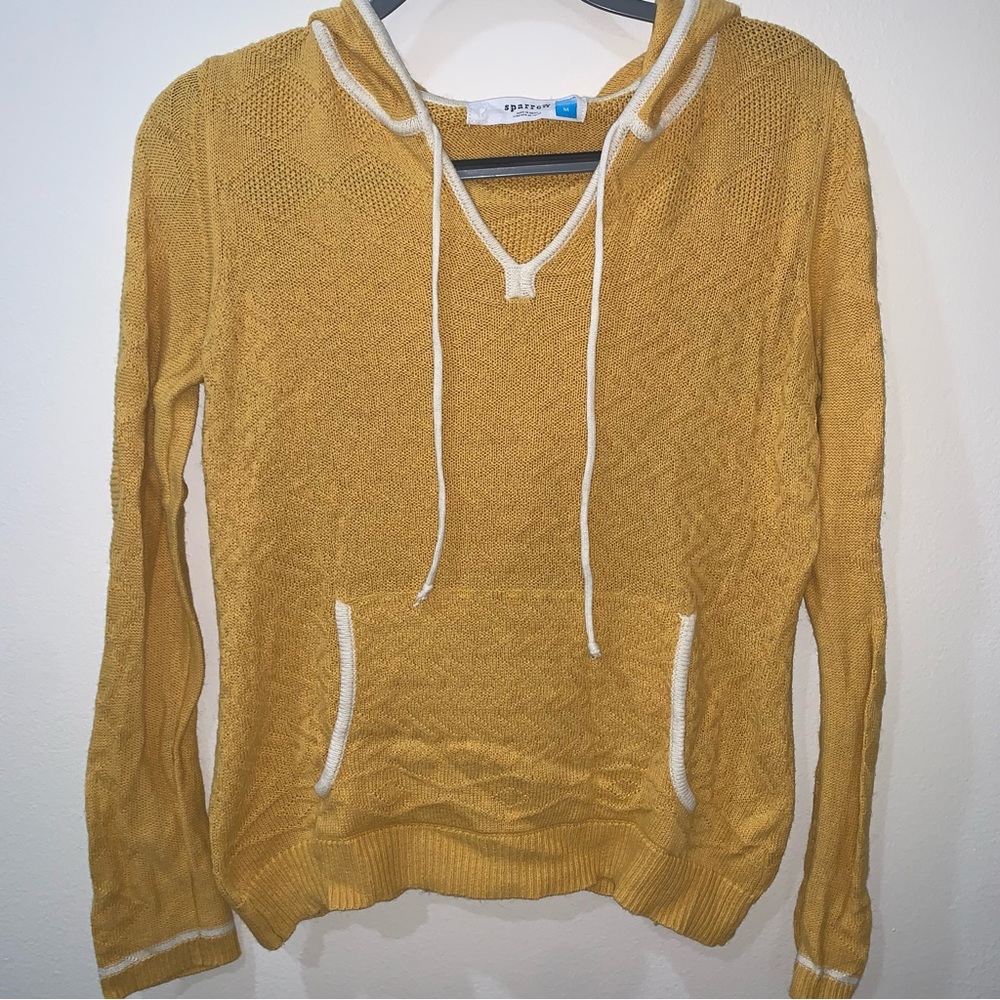 Anthropologie Sparrow Elvra Hoodie Mustard Cream Knit Sweater M